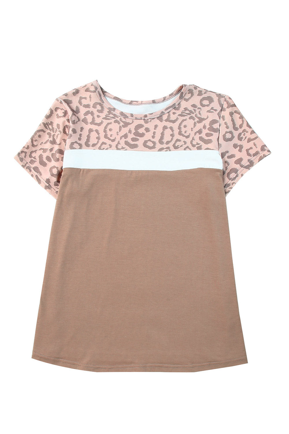 Khaki Leopard Yoke Color Block T Shirt