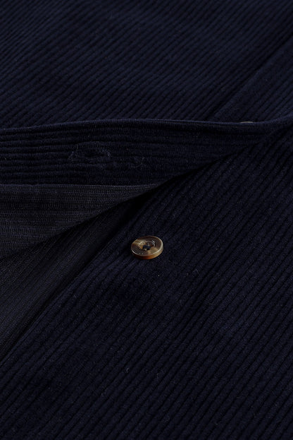 Donkerblauw corduroy overhemd met knoopzak