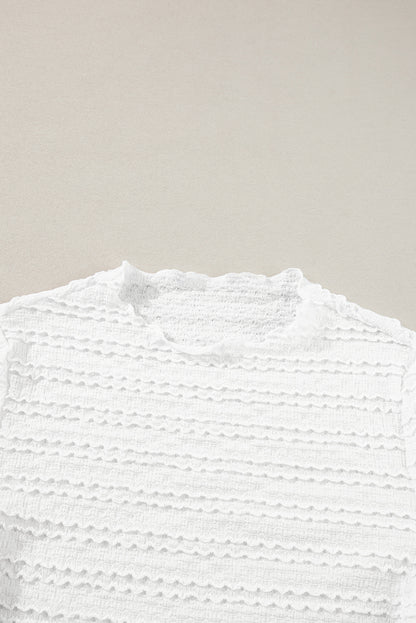 White Knit Jacquard Slim Fit Top