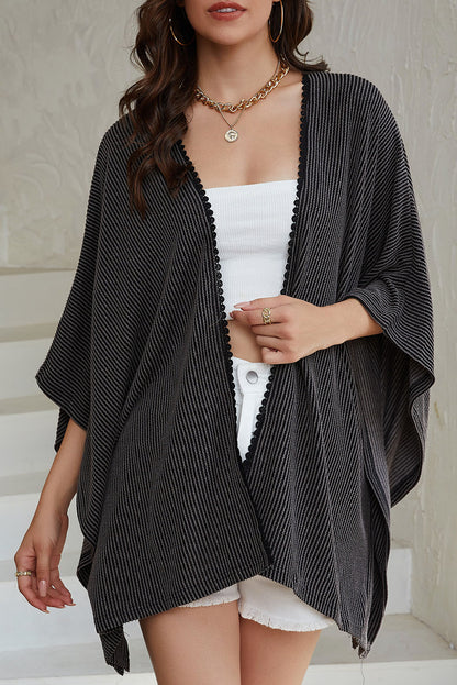 Zwarte oversized kimono met kanten rand