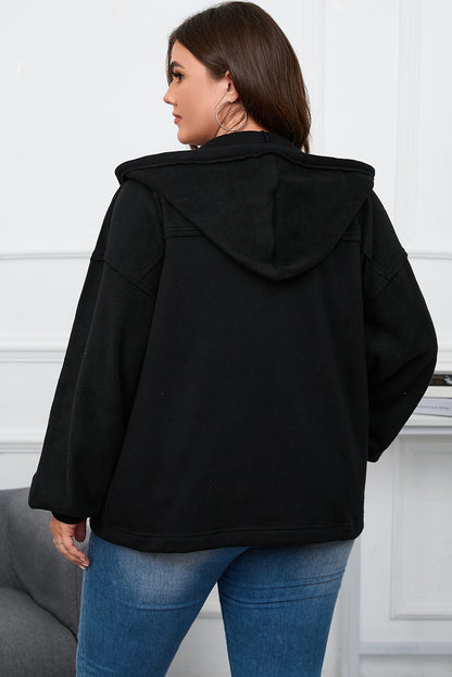 Zwart plus-size jack met capuchon en bisschopsmouwen en ritssluiting