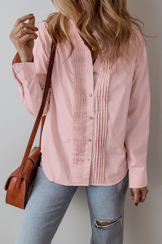 Lichtroze geplooide button-up losse casual shirt