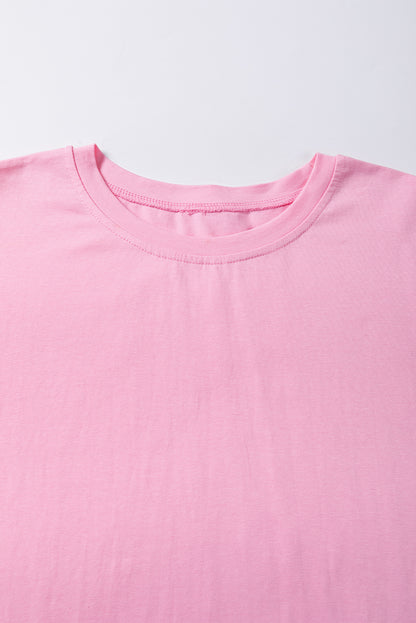 Roze cropped T-shirt met pailletten en franjes