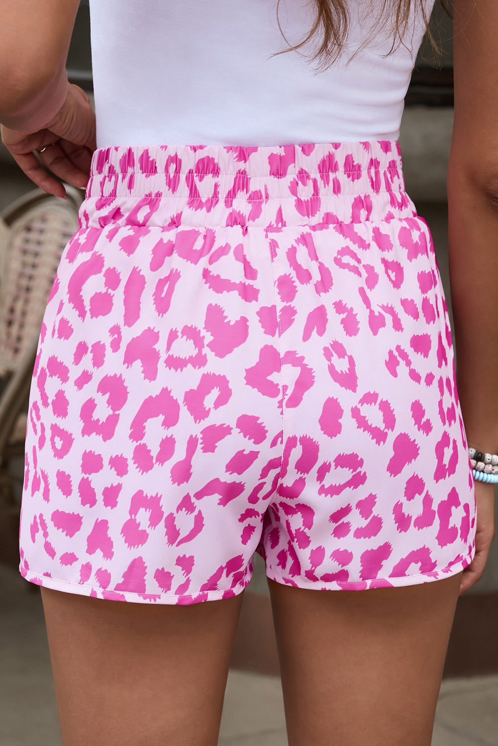 Roze luipaard hoge taille atletische shorts