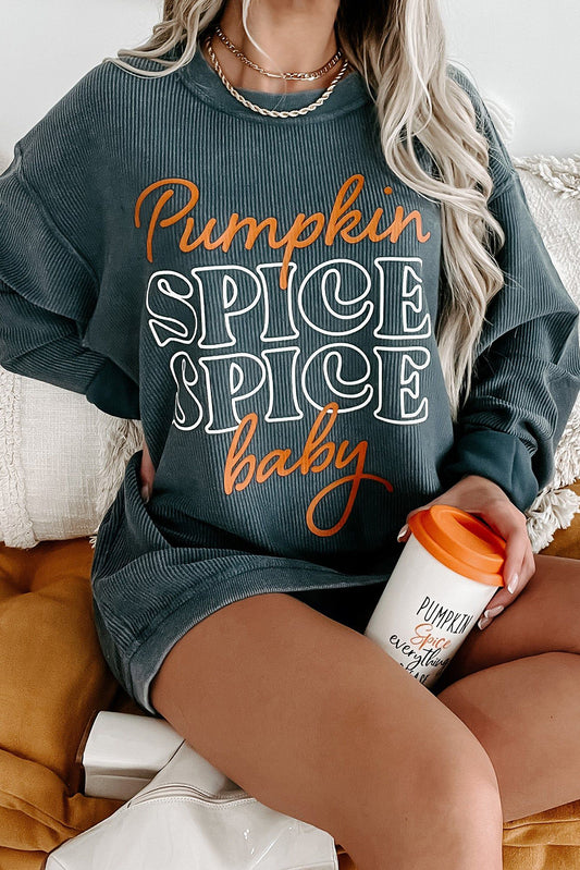 Donkergrijs Halloween Pumpkin Spice Baby grafisch getextureerde sweatshirt