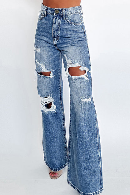 Ashleigh Blue Acid Wash Distressed jeans met hoge taille en wijde pijpen