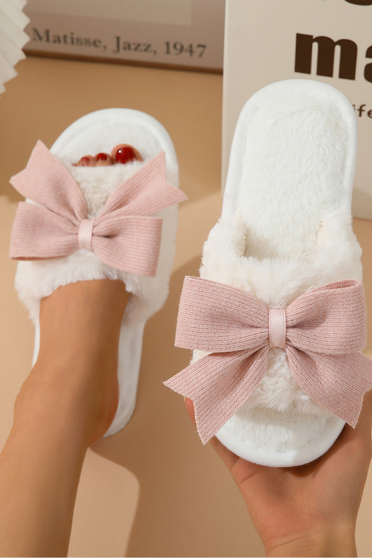 Witte strik knoopdecor open teen pluche slippers