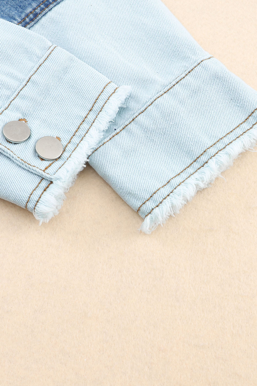 Blauw kleurblok gerafeld oversized denim jack met patchwork