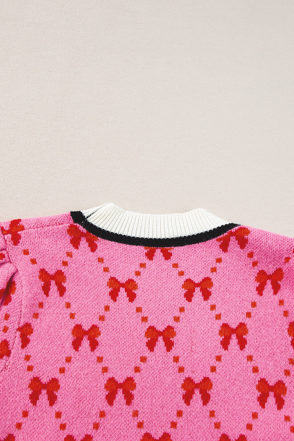 Pink Bow Print Short Sleeve Sweater top