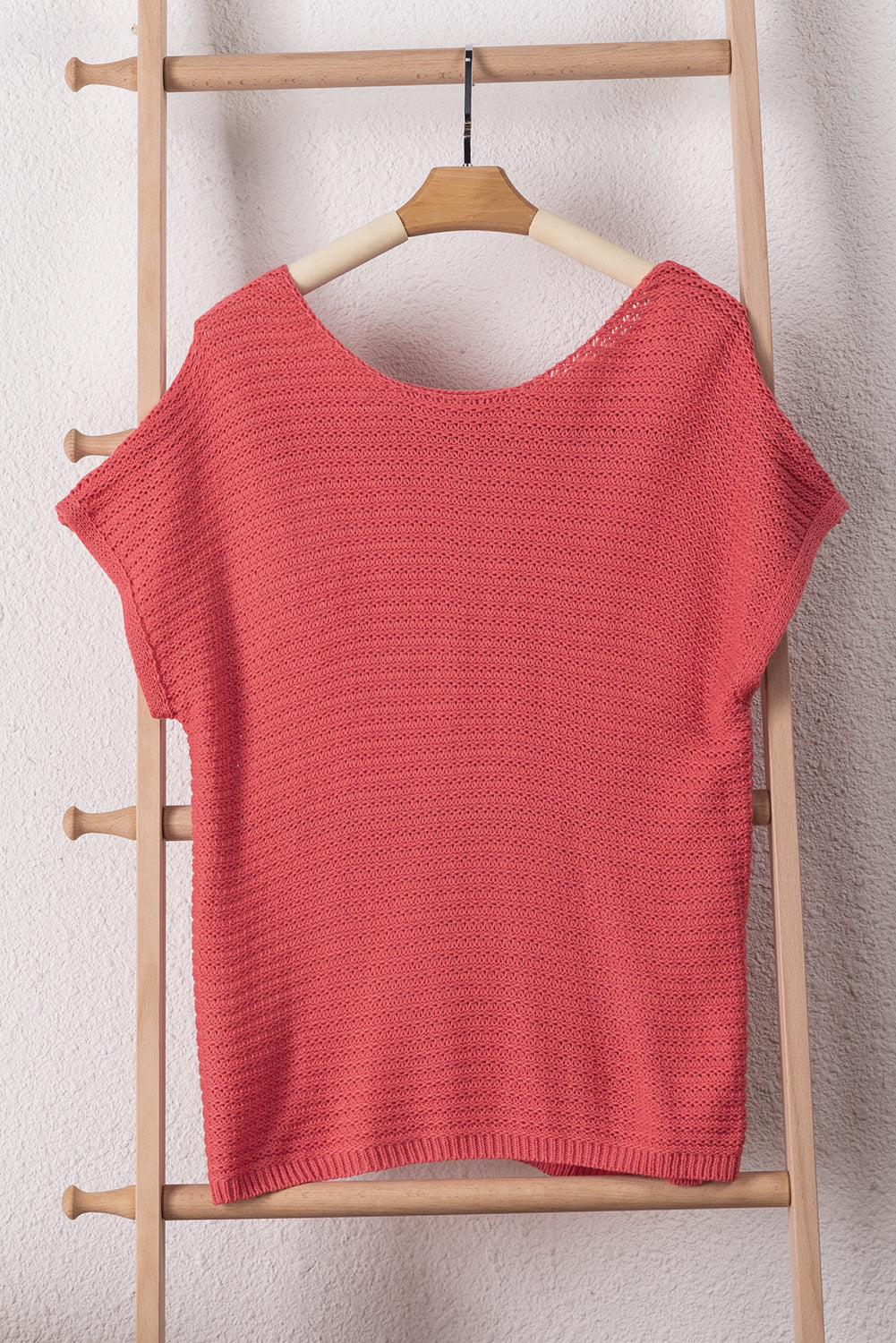 Red Clay Solid Loose Knit Short Dolman Sleeve Sweater