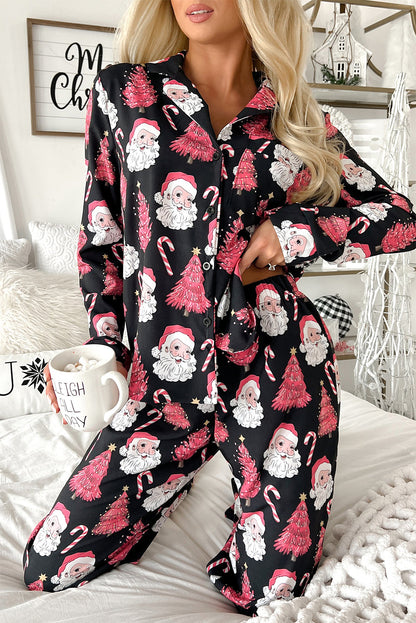 Zwarte kerst kerstman gedrukt tweedelig pyjama's set