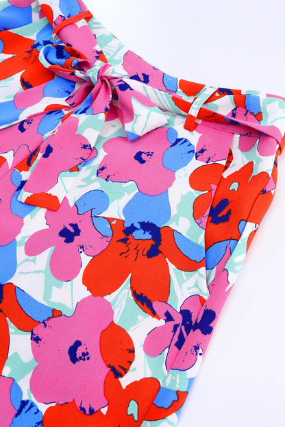 Shorts met riem en roze bloemenprint