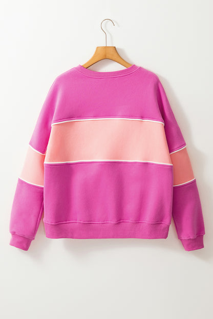 Sachet Roze Colorblock Patchwork Drop Shoulder Geribbelde Afwerking Sweatshirt