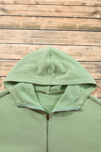 Rookgroene fleece gevoerde halve rits kangoeroezakken losse hoodie