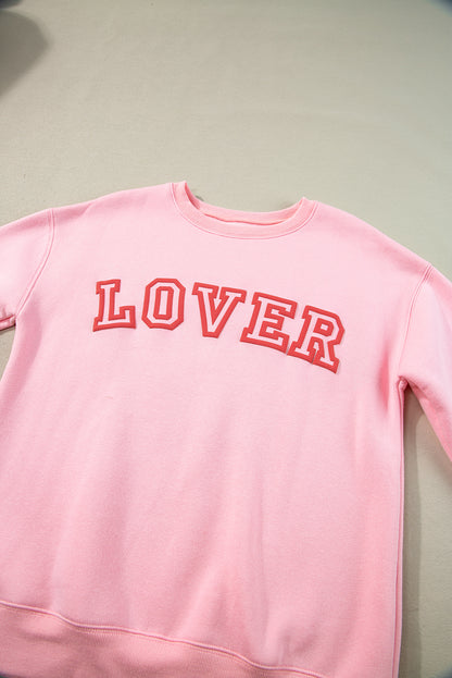 Roze LOVER Bladerdeegprint Pullover-sweatshirt met verlaagde schouder