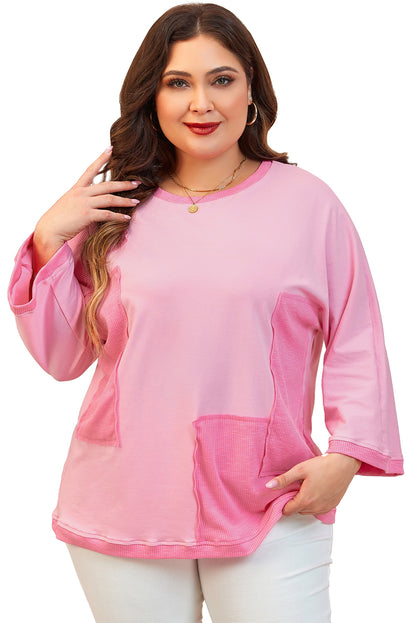 Bonbon Oversized Patched High Low Armband Mouw Plus Size T-shirt