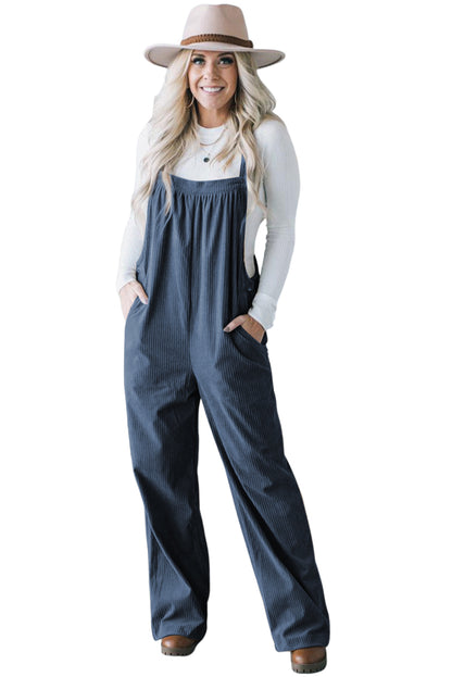 Echte Teal Solid Pocketed Loose Fit Corduroy Overall