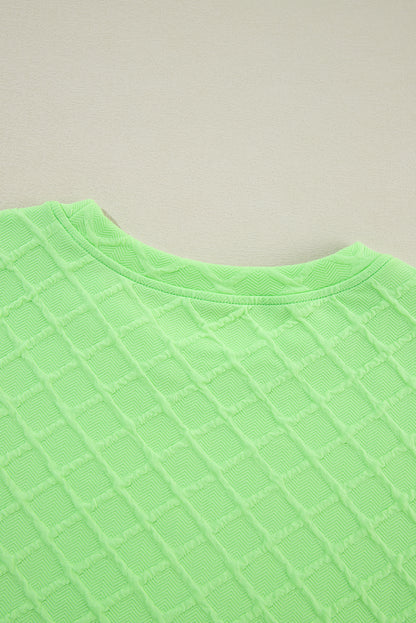 Light Green Checkered Textured Tee and Drawstring Shorts