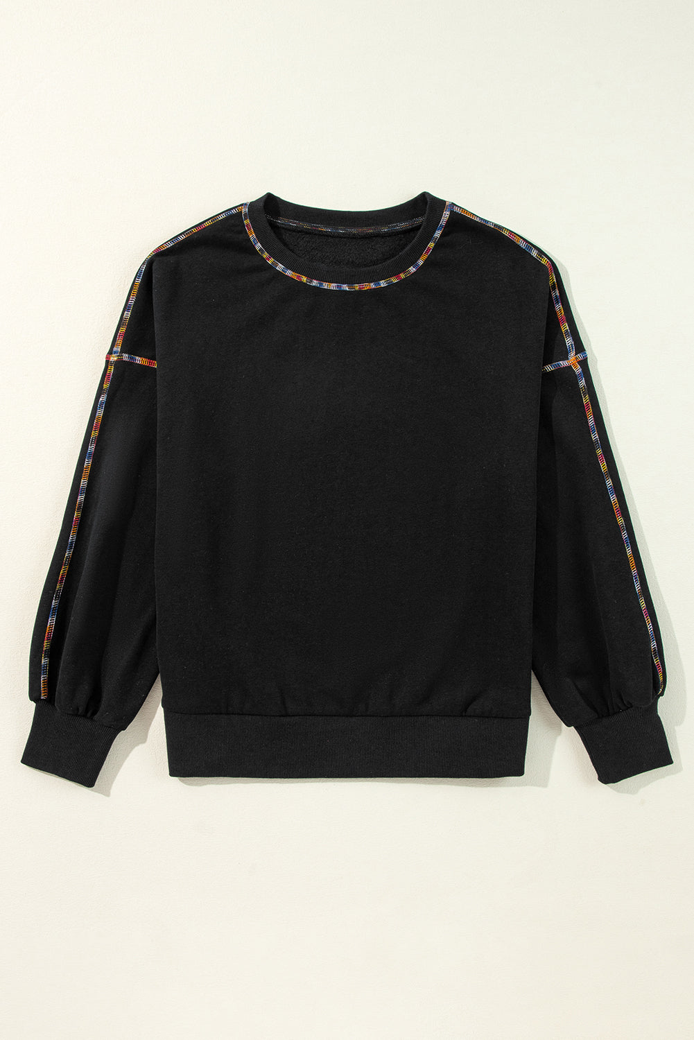 Zwart contrast regenboog trim druppel schouderpullover sweatshirt