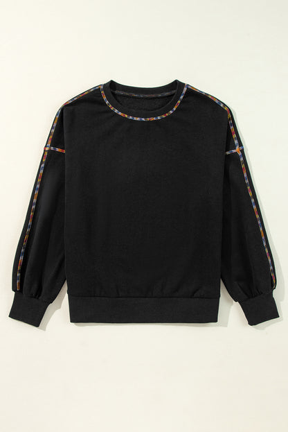 Zwart contrast regenboog trim druppel schouderpullover sweatshirt