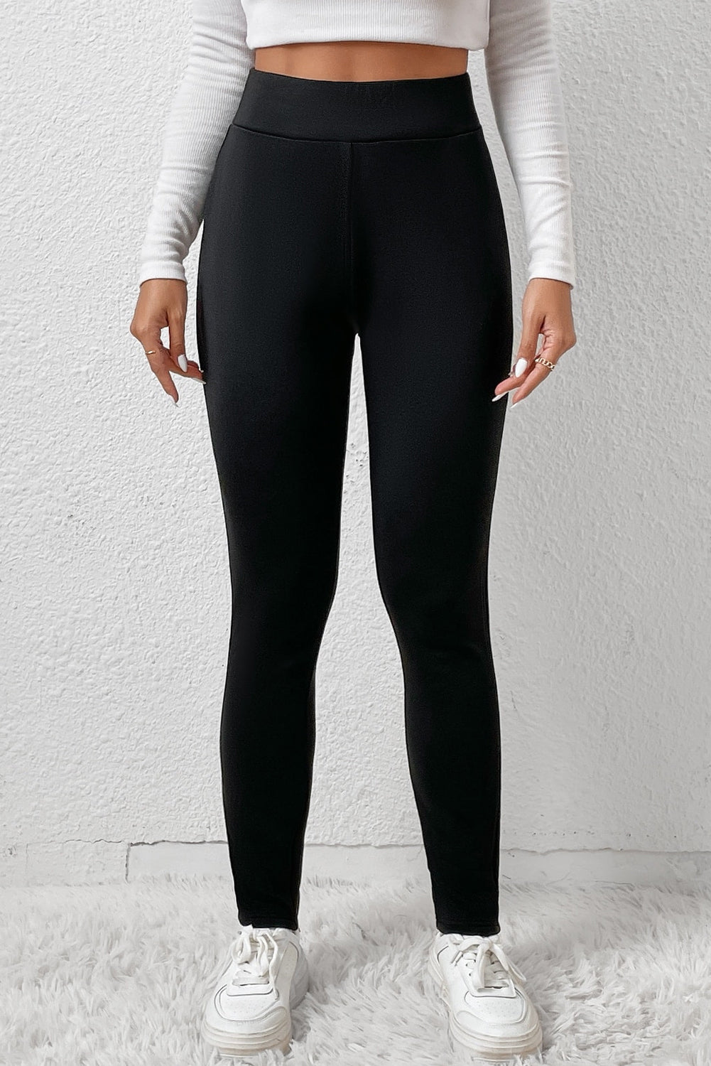 Zwarte fleecevoering Winterlegging met hoge taille