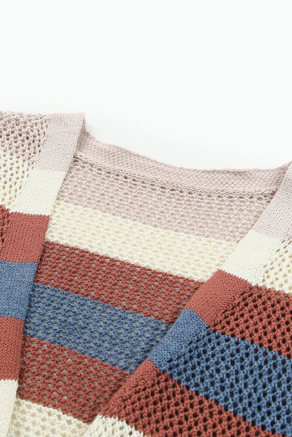 Blue Striped Color Block Hollowed Knit Cardigan