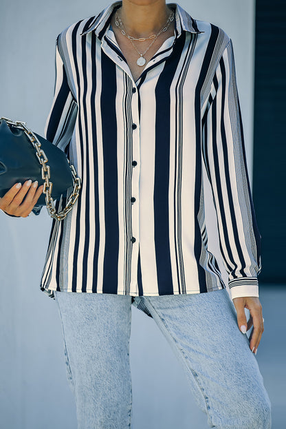 White Navy Striped Modern Women Shirt