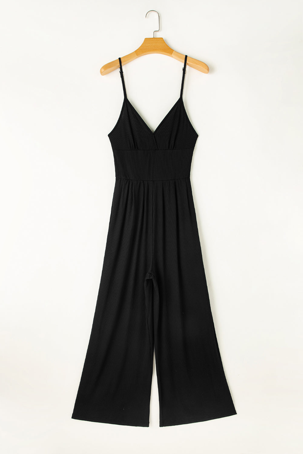 Zwarte Cami-jumpsuit met wijde pijpen, hoge taille, sexy v-hals 