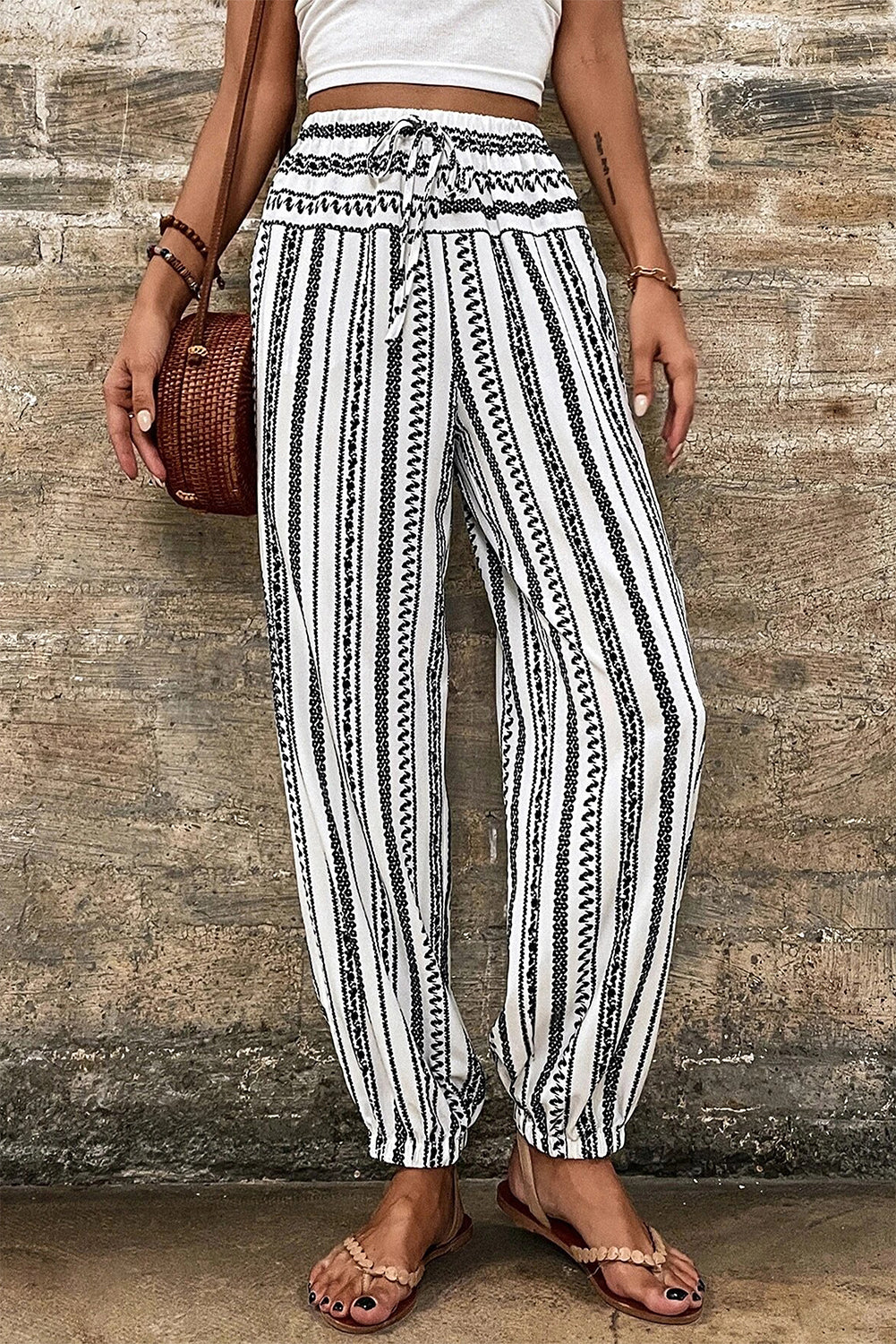 Casual broek met zwarte streep Boho gestreepte print