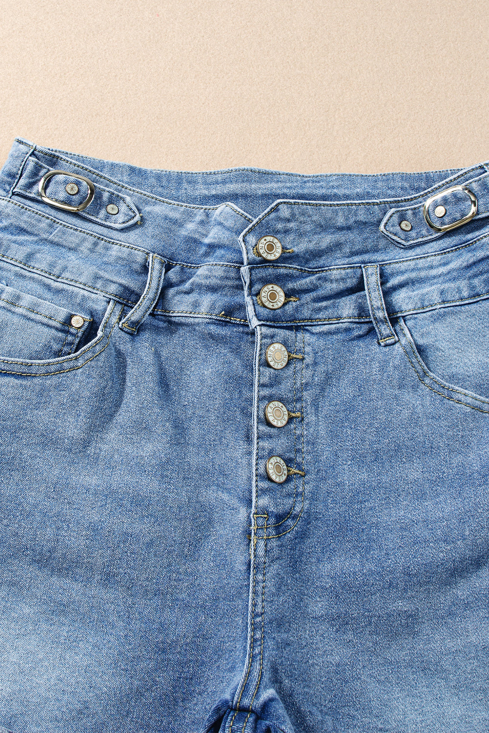 Dusk Blue Button Fly hoge taille Roll Edge denim shorts