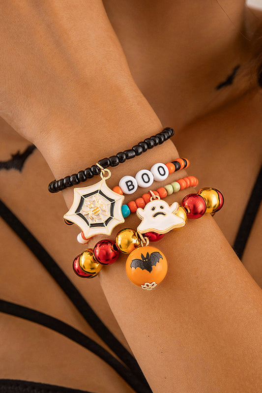 Oranje 4-delige Halloween Ghost Spider Web kralen armbandset