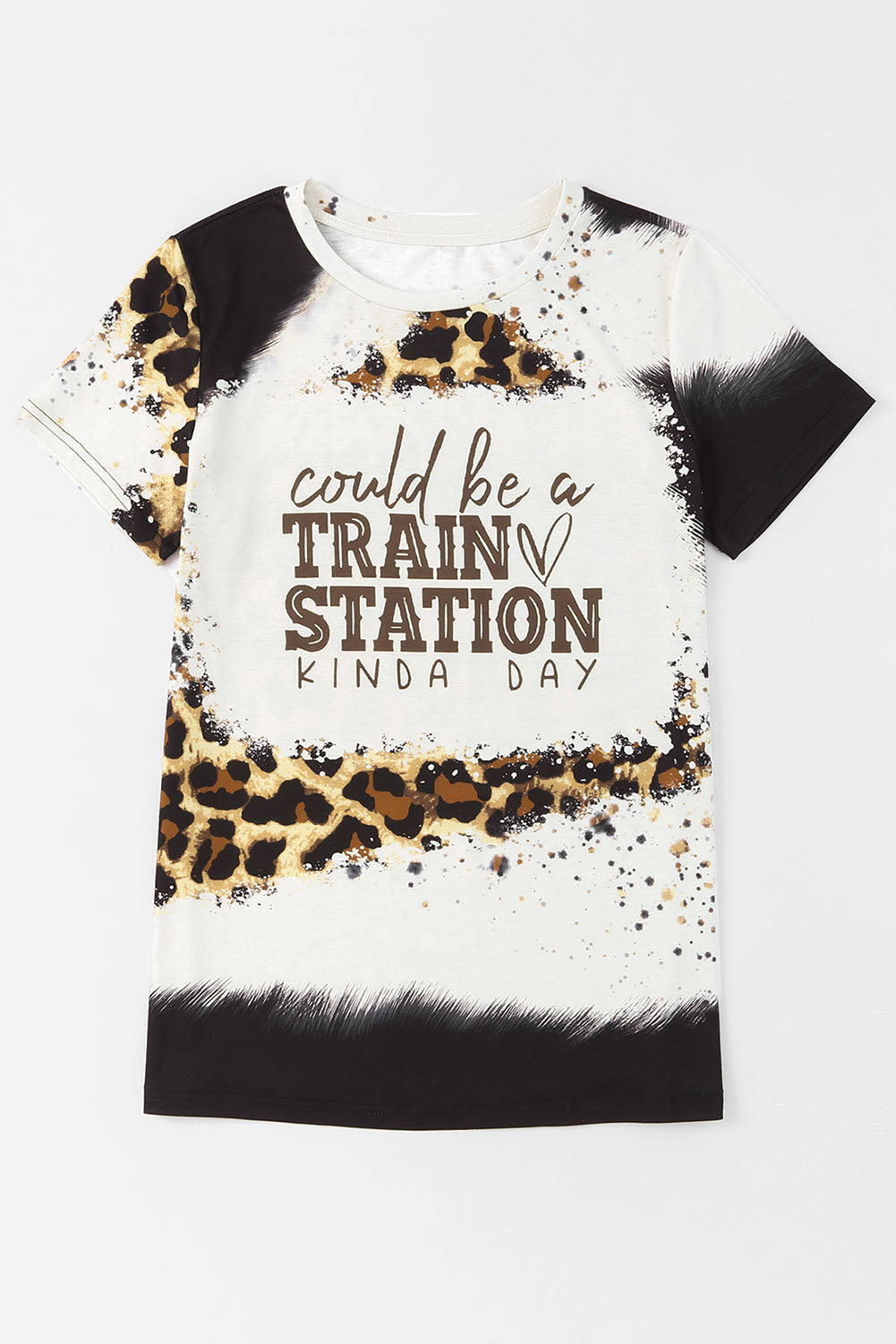 Brown TRAIN STATION Graphic Leopard Print T Shirt