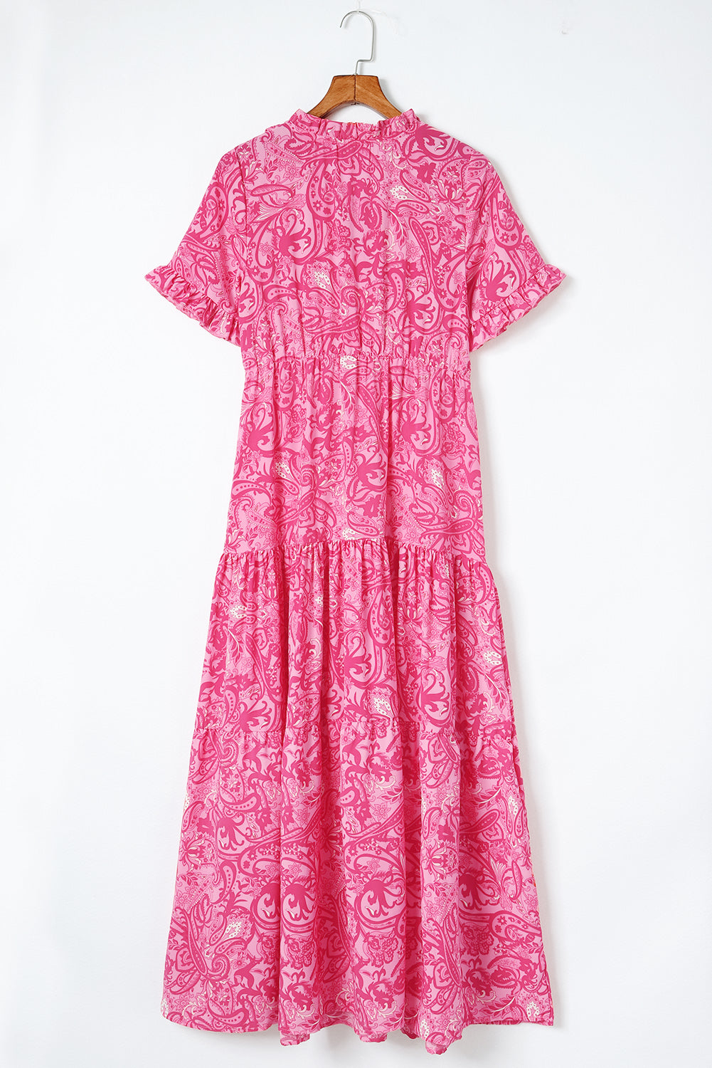 Roze paisley-print Boho Holiday gelaagde maxi-jurk met ruches