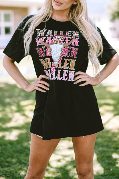 Zwart WALLEN grafische oversized T-shirt met koeienschedel