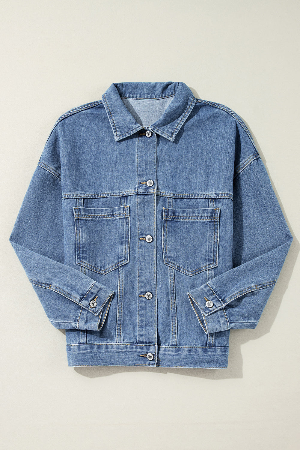 Lichtblauw gewassen oversized denim jack met zakken