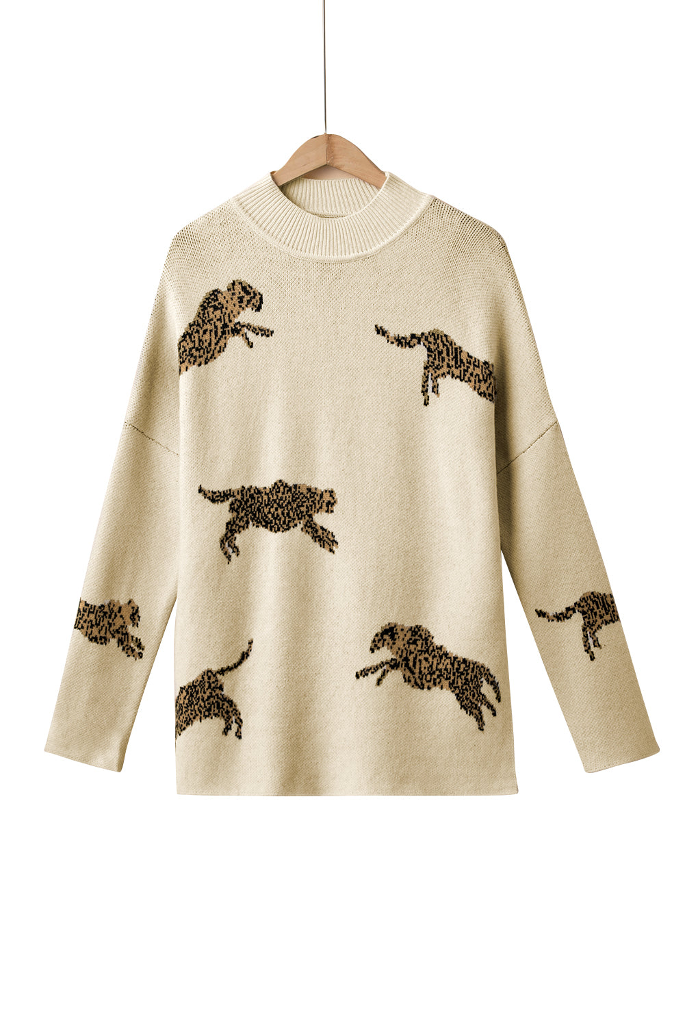 Parchment Lively Cheetah Print High Neck Split Hem Sweater