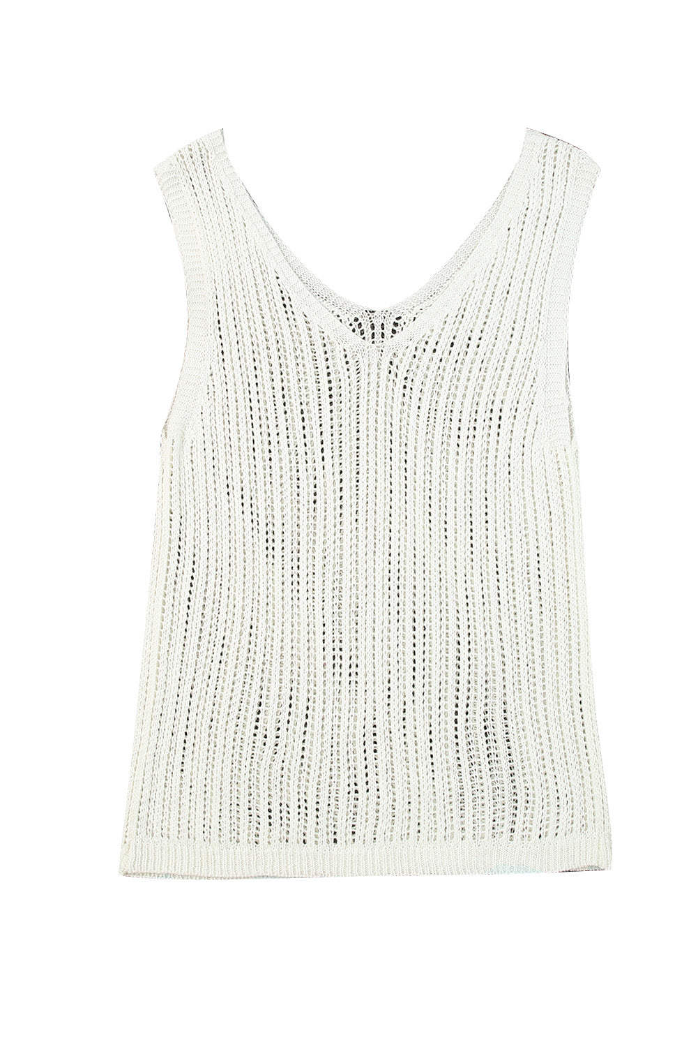 Witte uitgeholde gebreide tanktop met V-hals