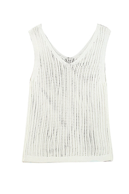 Witte uitgeholde gebreide tanktop met V-hals