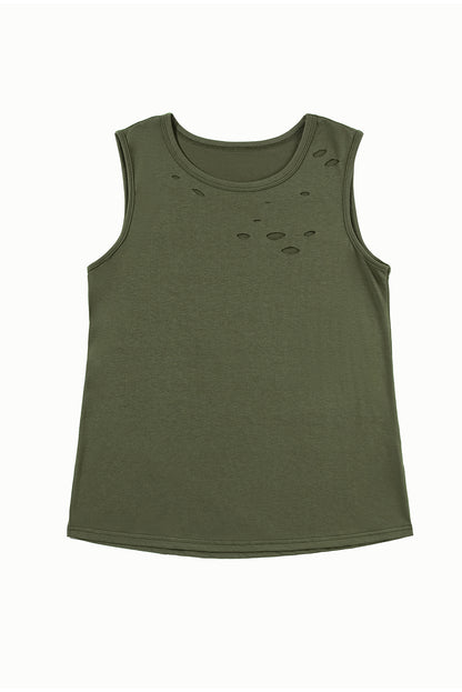 Jungle groene effen kleur noodlijdende tanktop met ronde hals