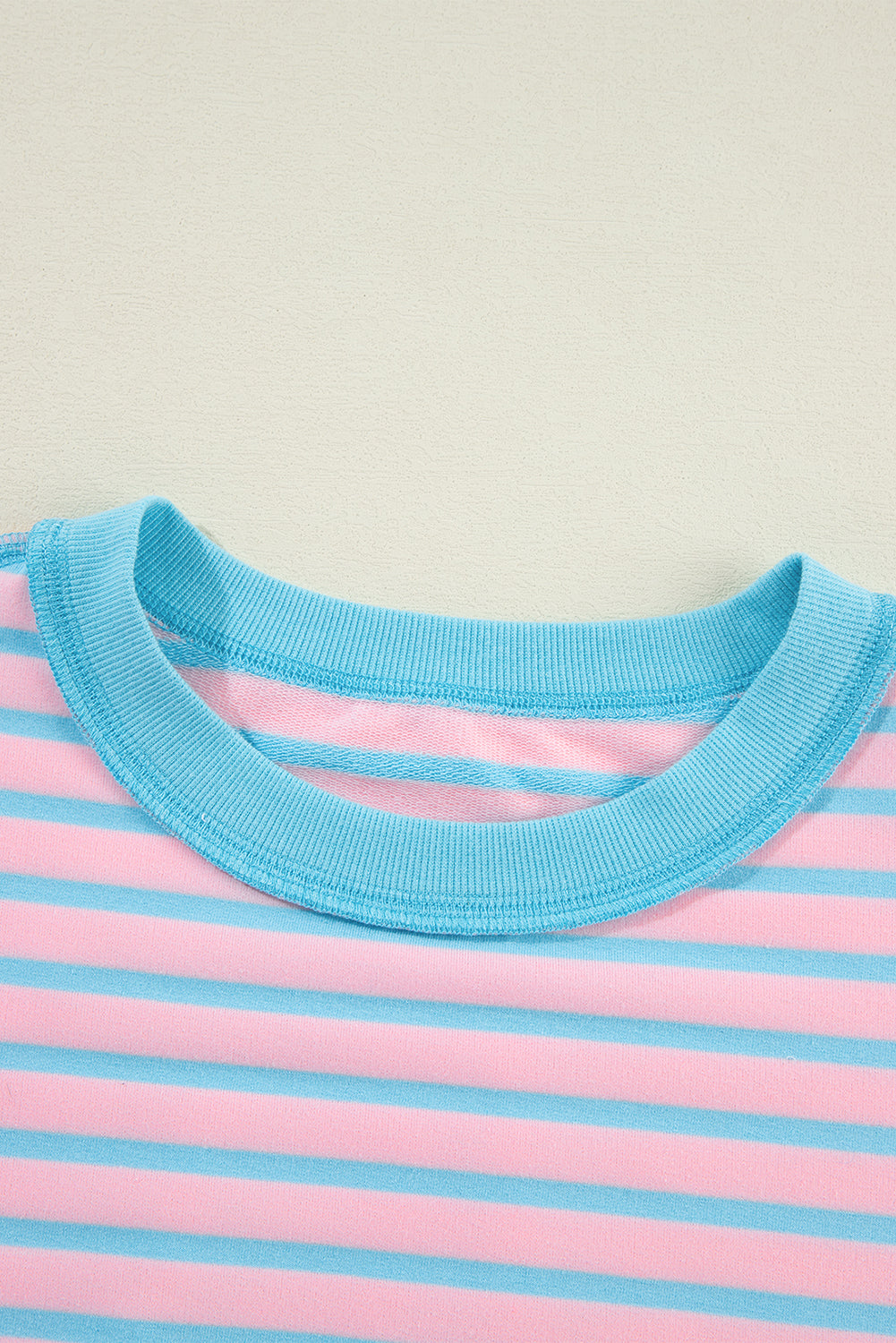 Sky Blue Stripe Contrast Trim High Low Pullover Tunic Sweatshirt