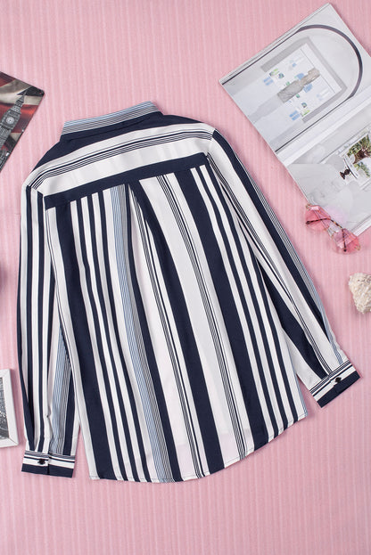 White Navy Striped Modern Women Shirt