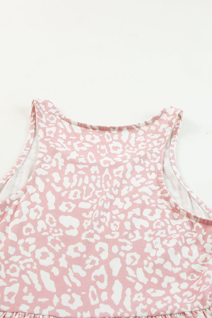 Roze mouwloze maxi-jurk met luipaardprint en zakken