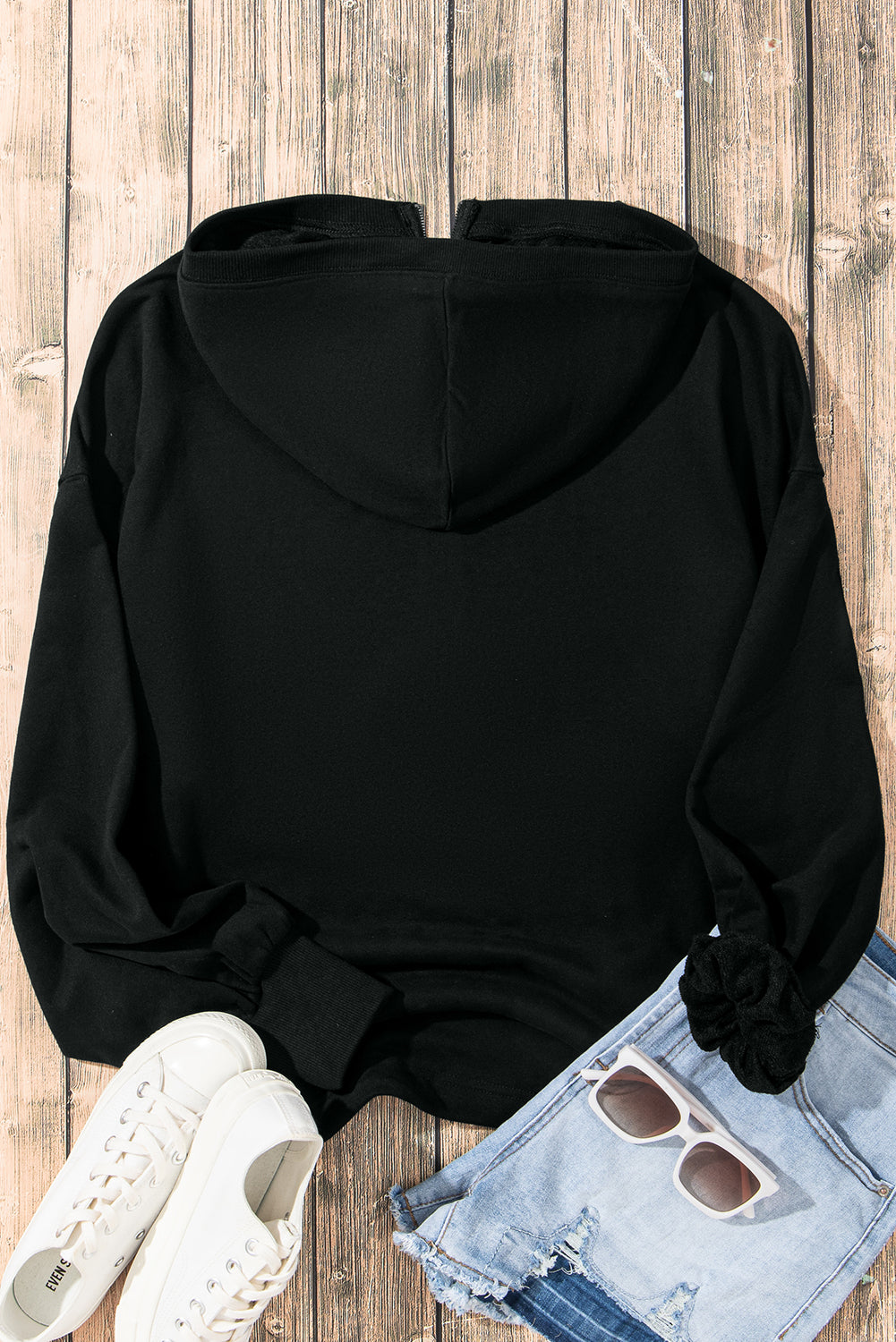 Zwarte massieve kangoeroe -zak half ritssluiting oversized hoodie