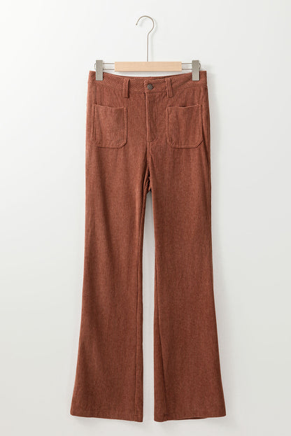 Bruine corduroy broek met hoge taille en vierkante zakken