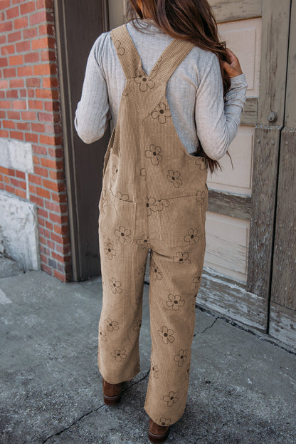 Kaki corduroy overall met bloemenprint