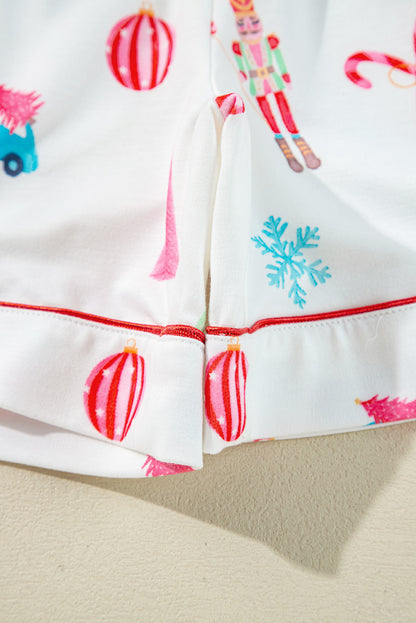 Witte kerstdruk shirt met korte mouwen en shorts pyjama set