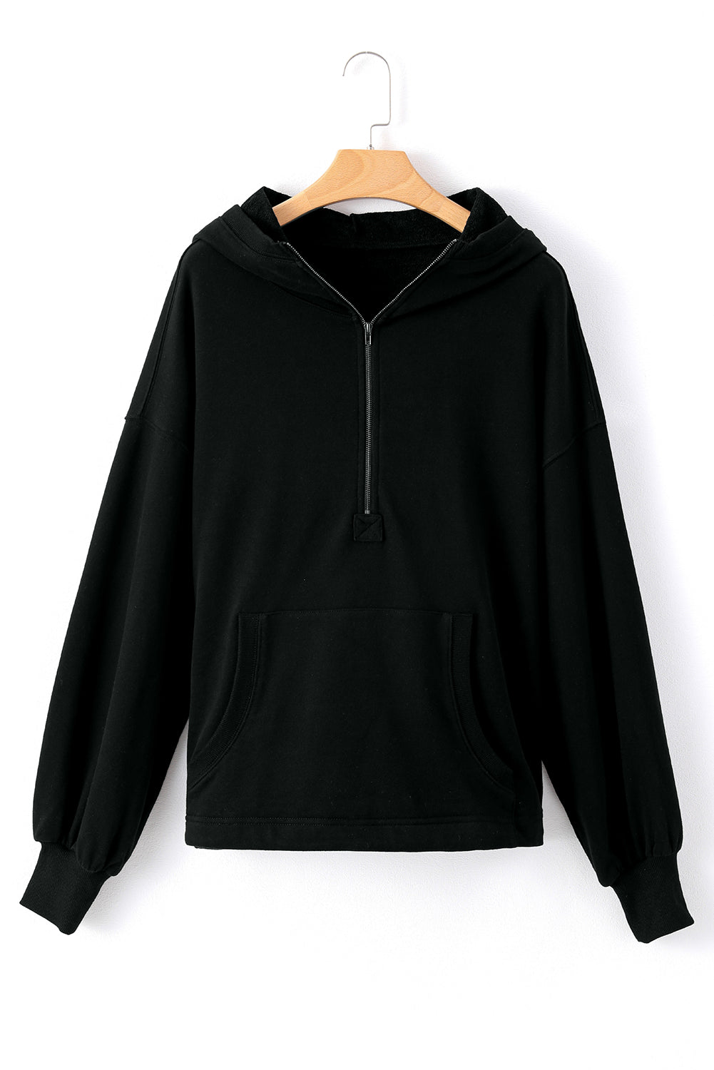 Zwarte massieve kangoeroe -zak half ritssluiting oversized hoodie