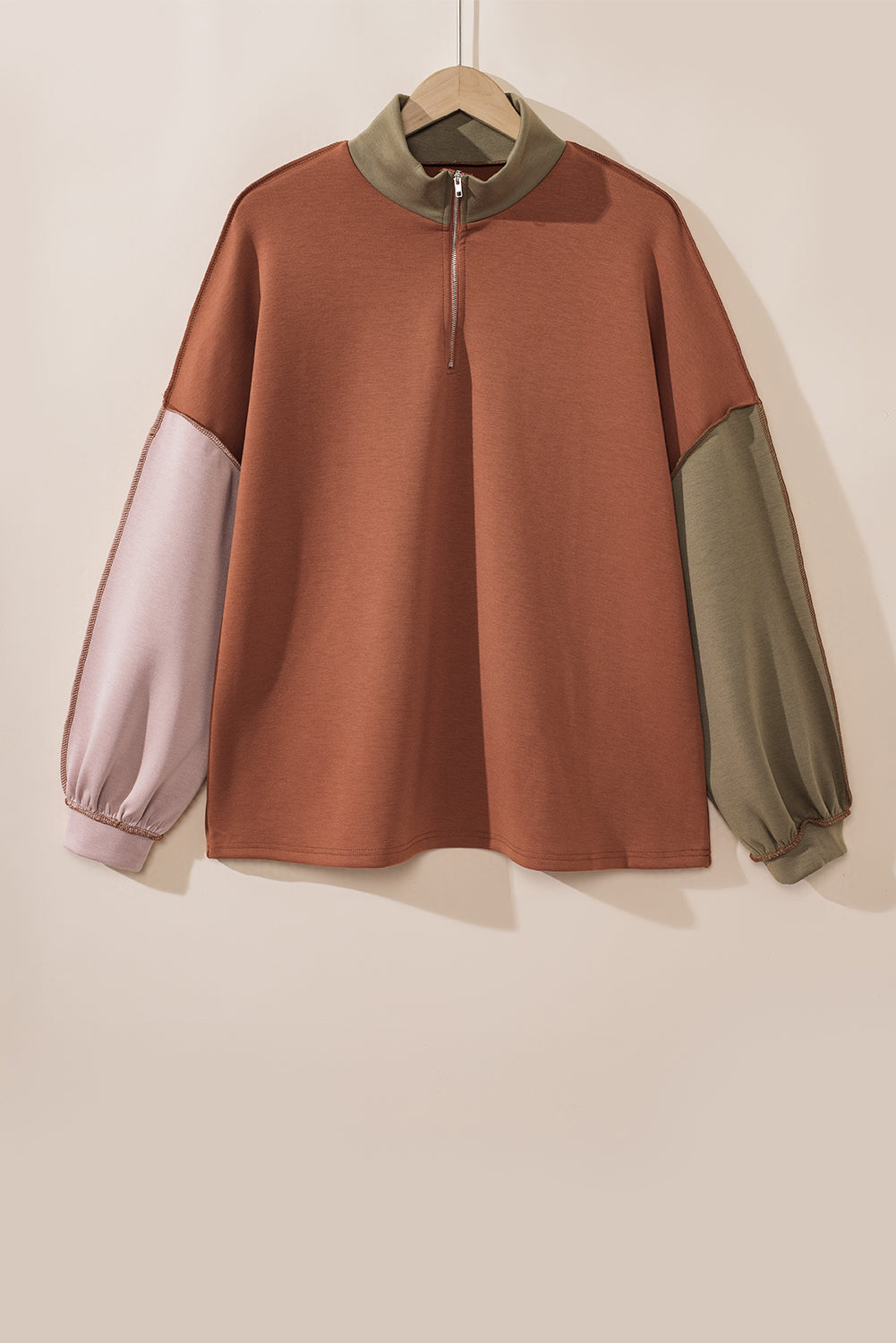 Gouden Vlam Plus Size Colorblock Sweatshirt met zichtbare naad en kwartrits