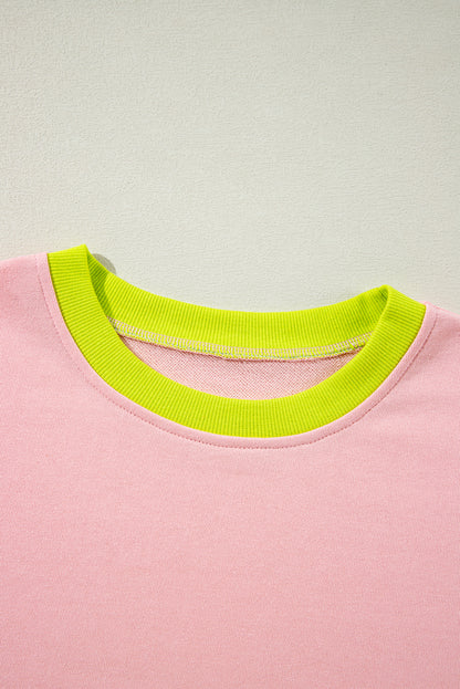 Lichtroze grote maten colorblock sweatshirt met patchwork en ronde hals