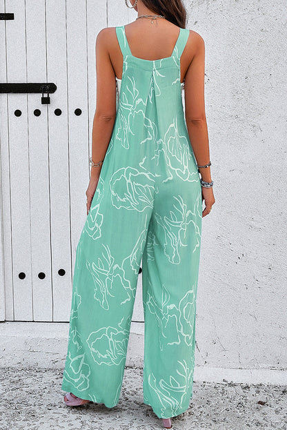 Moonlight Jade Printed Bib Wide Leg Overalls